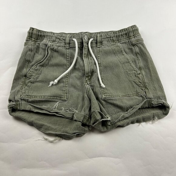 American Eagle Washed Olive Stretch Denim High Rise Shorts 6 - Picture 1 of 4